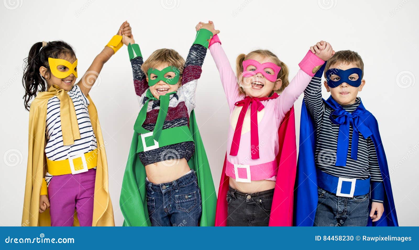kids cheerful super heroes costume concept