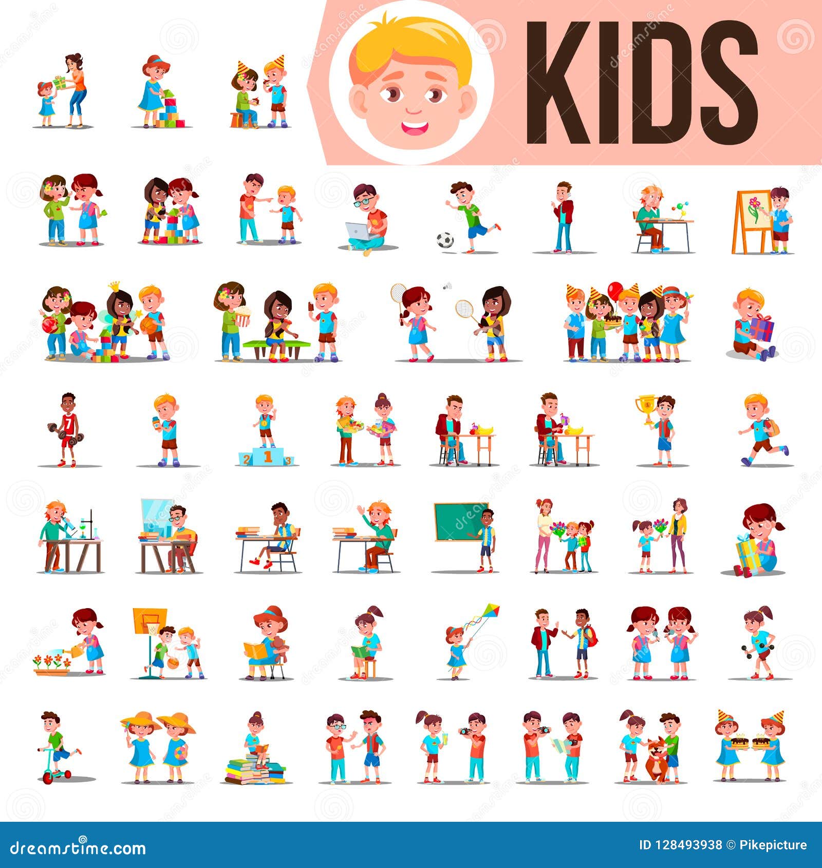 Kids Children Set Vector. Baby Lifestyle Situations ...