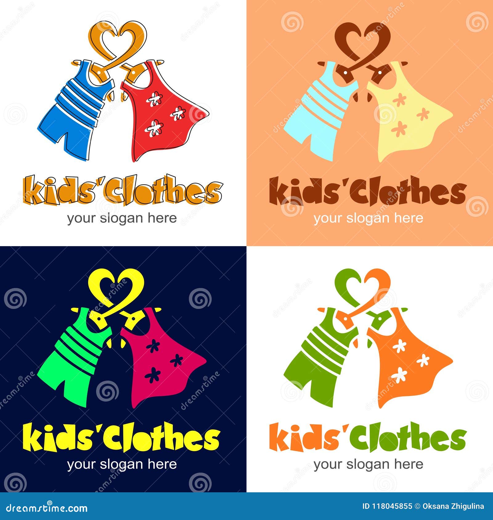Kids Clothes. Logotype with Heart, Clothes Hanger, Dress for Girl, T ...