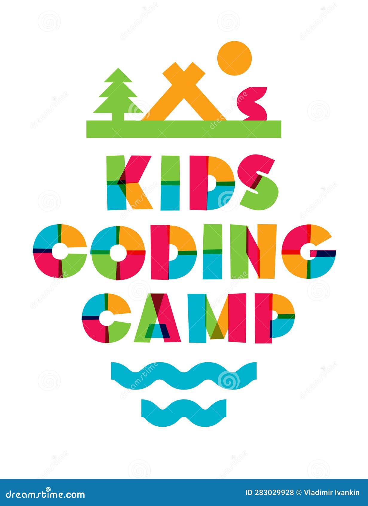 Kids Coding Camp Banner Colorful Modern Typography