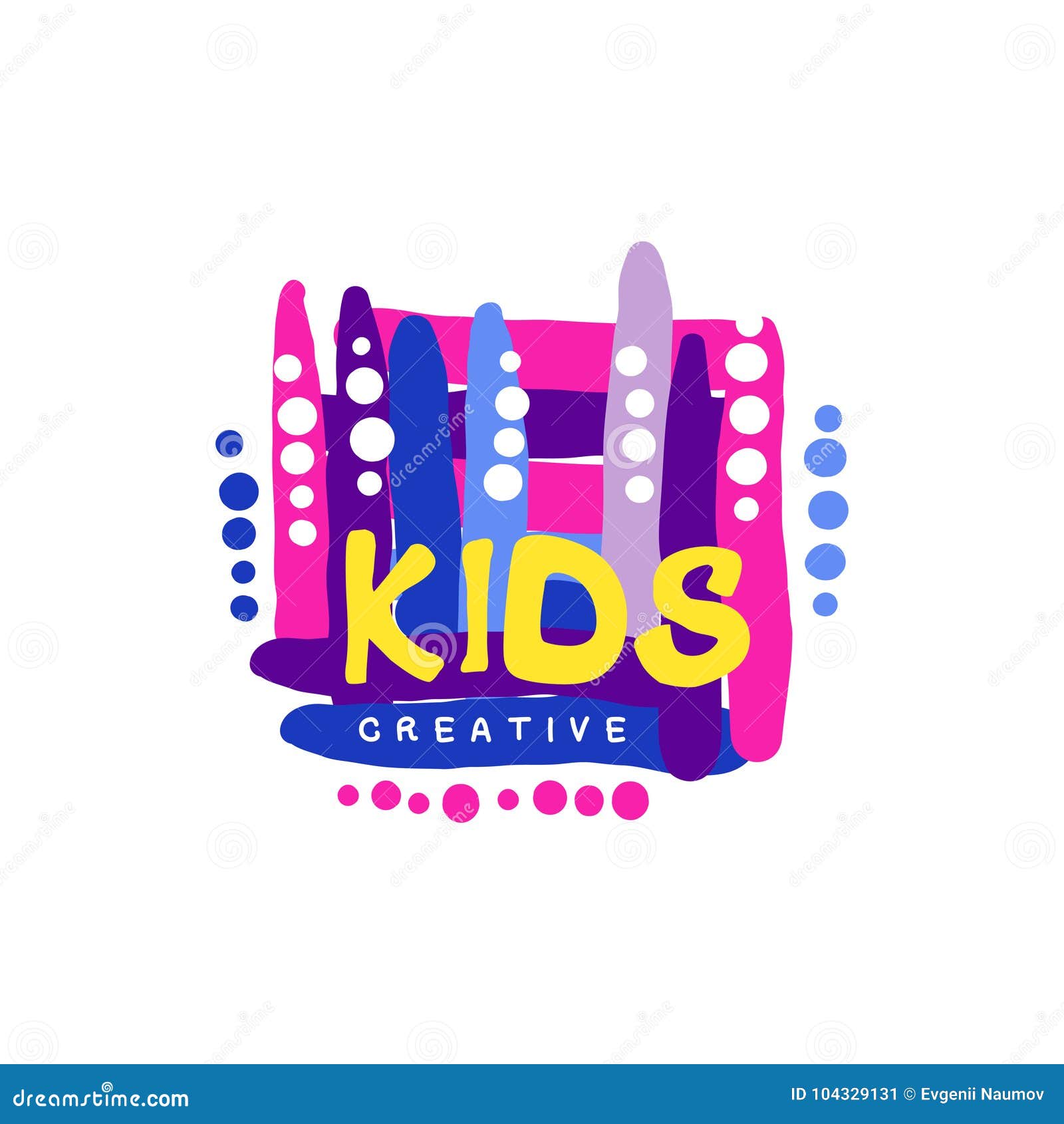 Kids Creative Colorful Logo Design Template, Hand Drawn Labels and Badges for Kids Club, Center
