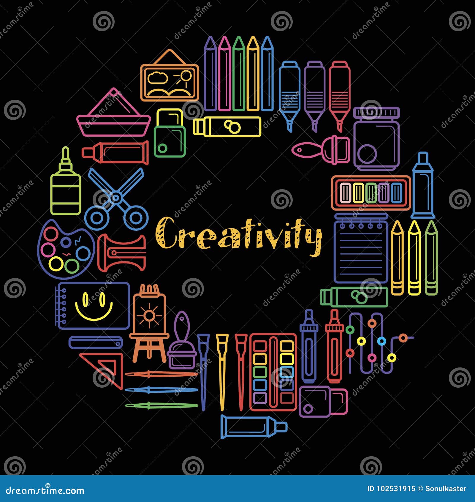 Kids Creativity Poster of Art and Drawing Tools for Children Creative  Design Education. Stock Vector - Illustration of graphic, chalk: 103912056