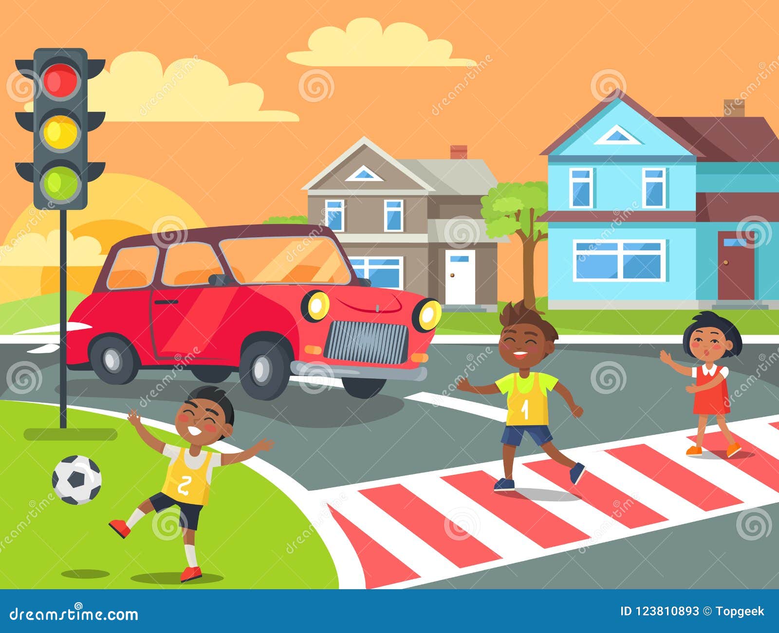 Children Playing and Crossing Road Illustration Stock Vector - Illustration  of pedestrian, motion: 123810893