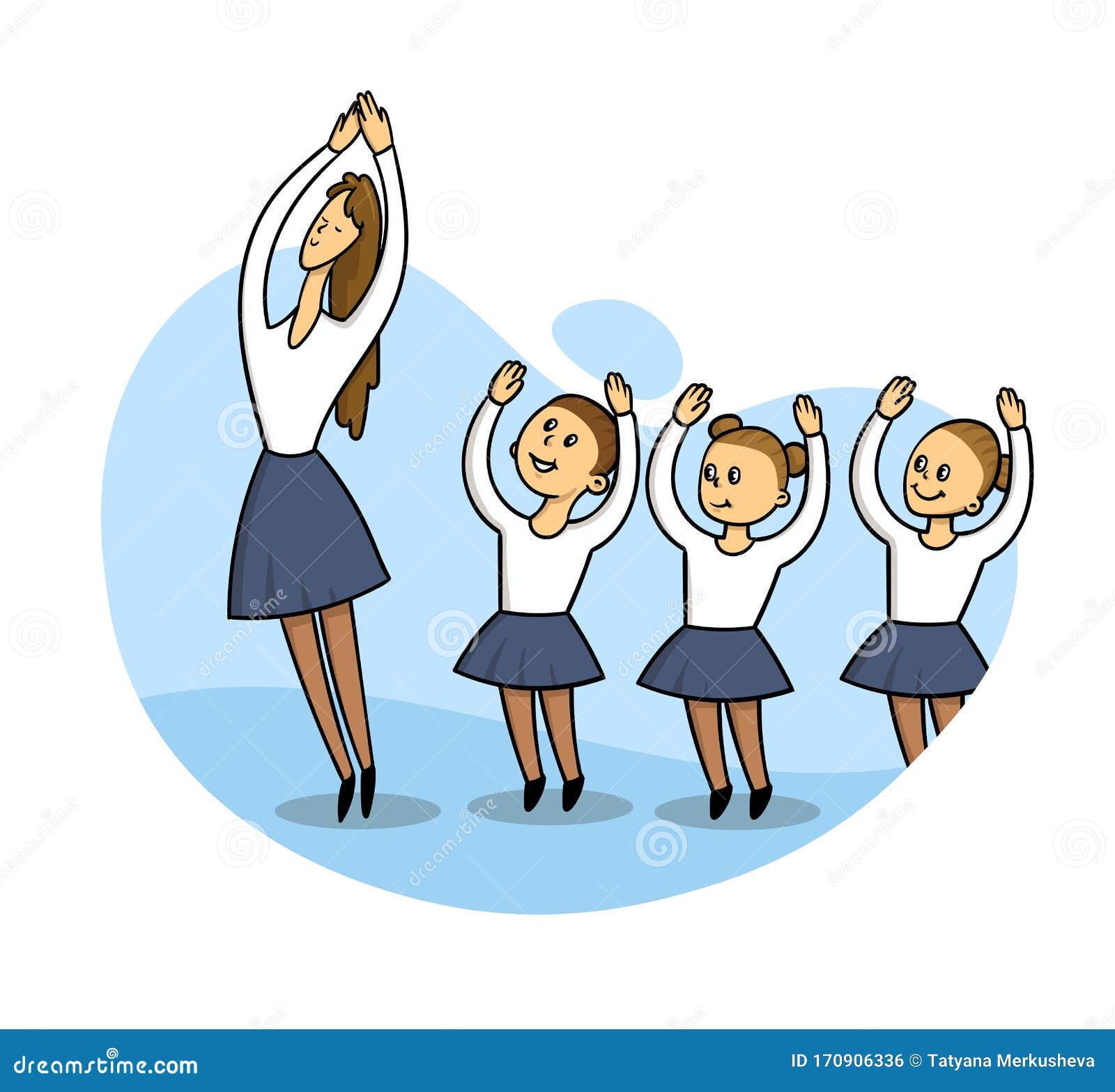 Kids in a Dancing Class with a Teacher. Flat Style Vector Illustration