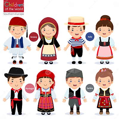 Kids in Different Traditional Costumes (Greece, Italy, Portugal, Stock ...