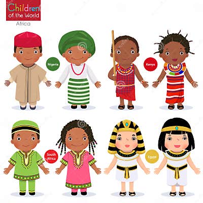 Kids in Different Traditional Costumes. Nigeria, Kenya, South Africa ...