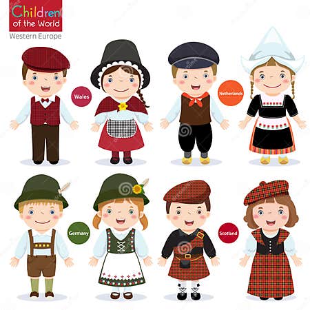 Kids in Different Traditional Costumes Stock Vector - Illustration of ...
