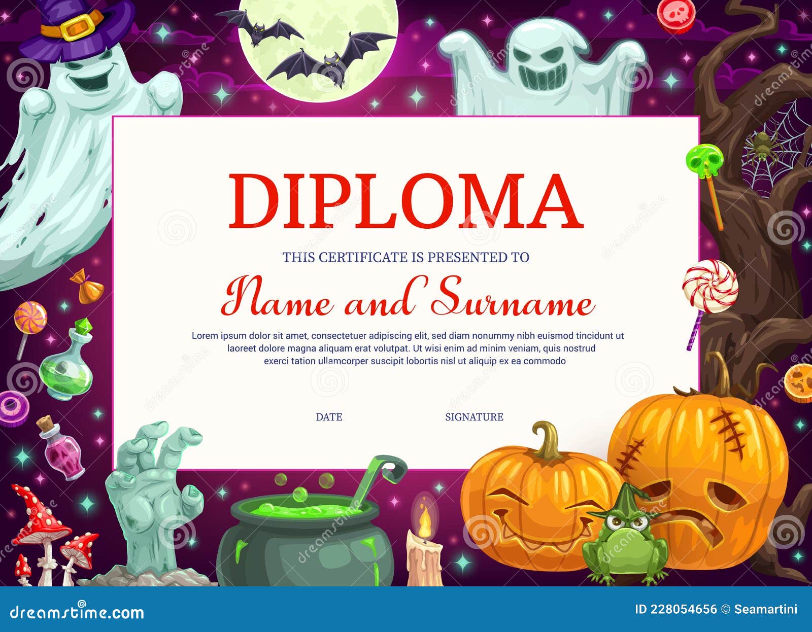 Kids Diploma Certificate with Halloween Monsters Stock Vector For Halloween Certificate Template
