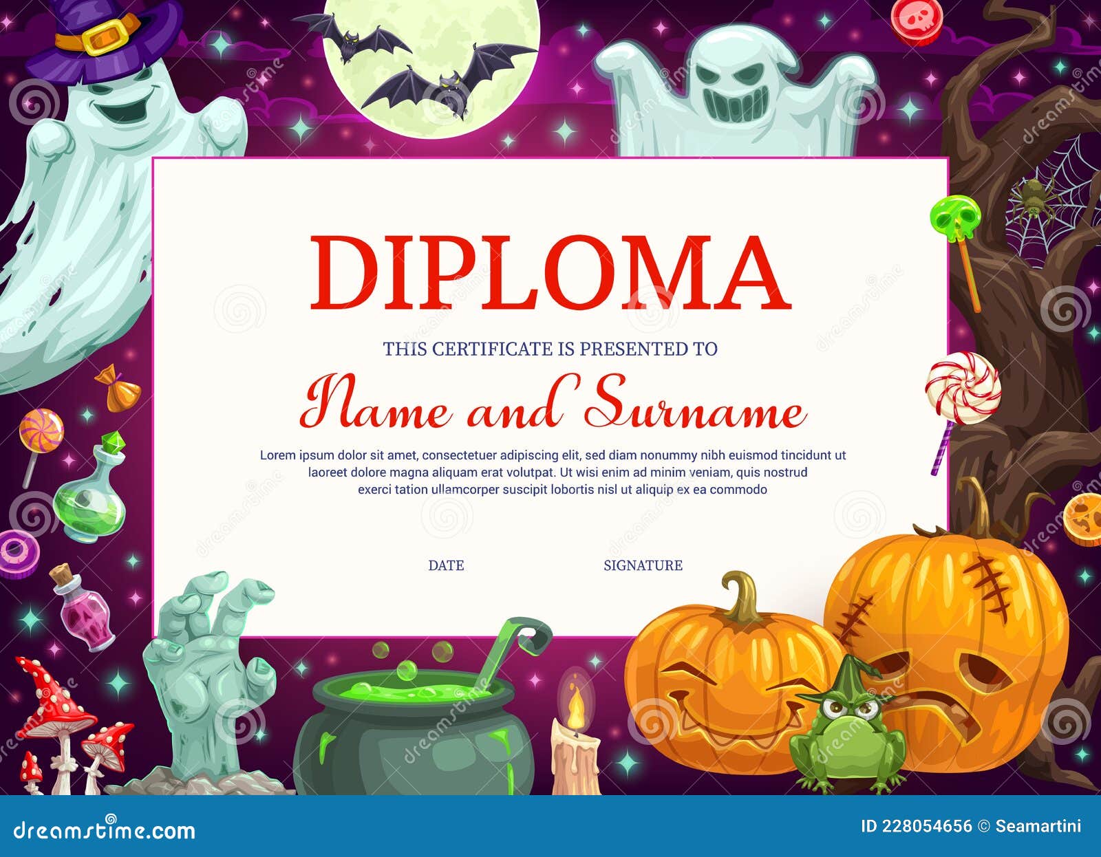 Kids Diploma Certificate with Halloween Monsters Stock Vector In Halloween Certificate Template