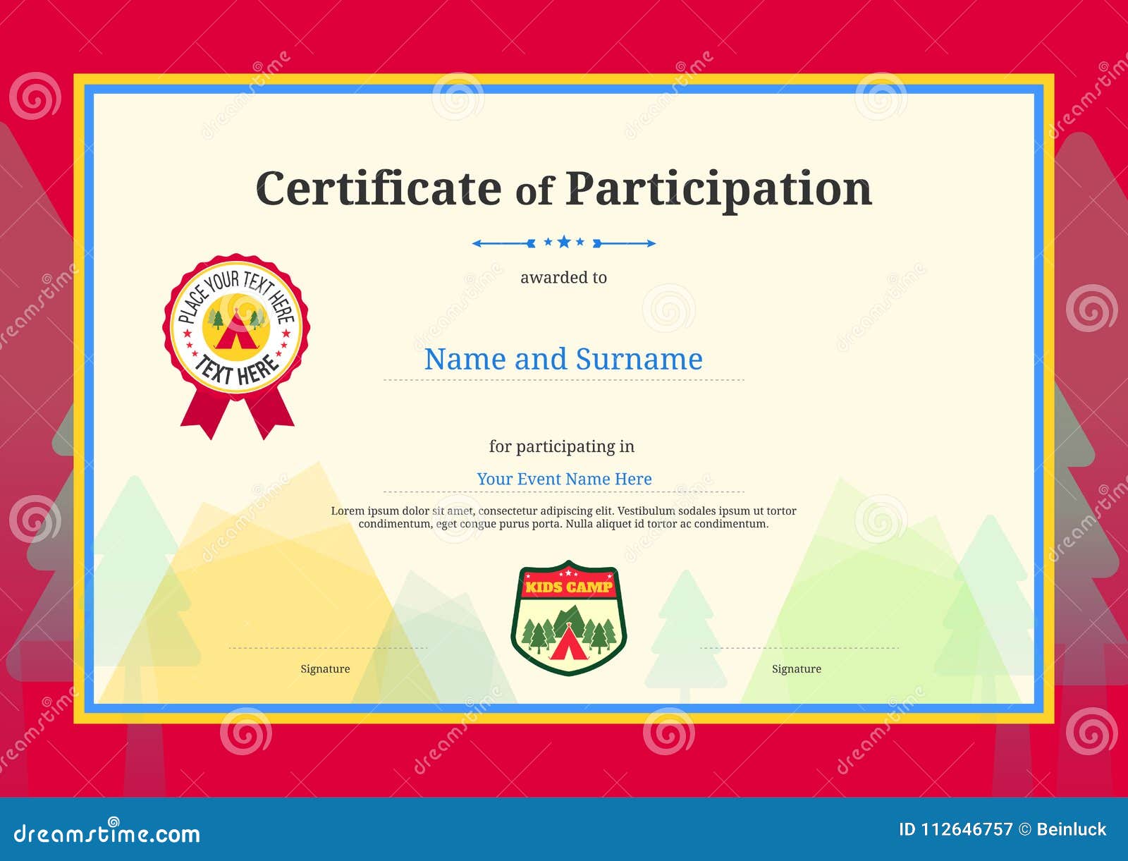 kids diploma or certificate of participation template with color