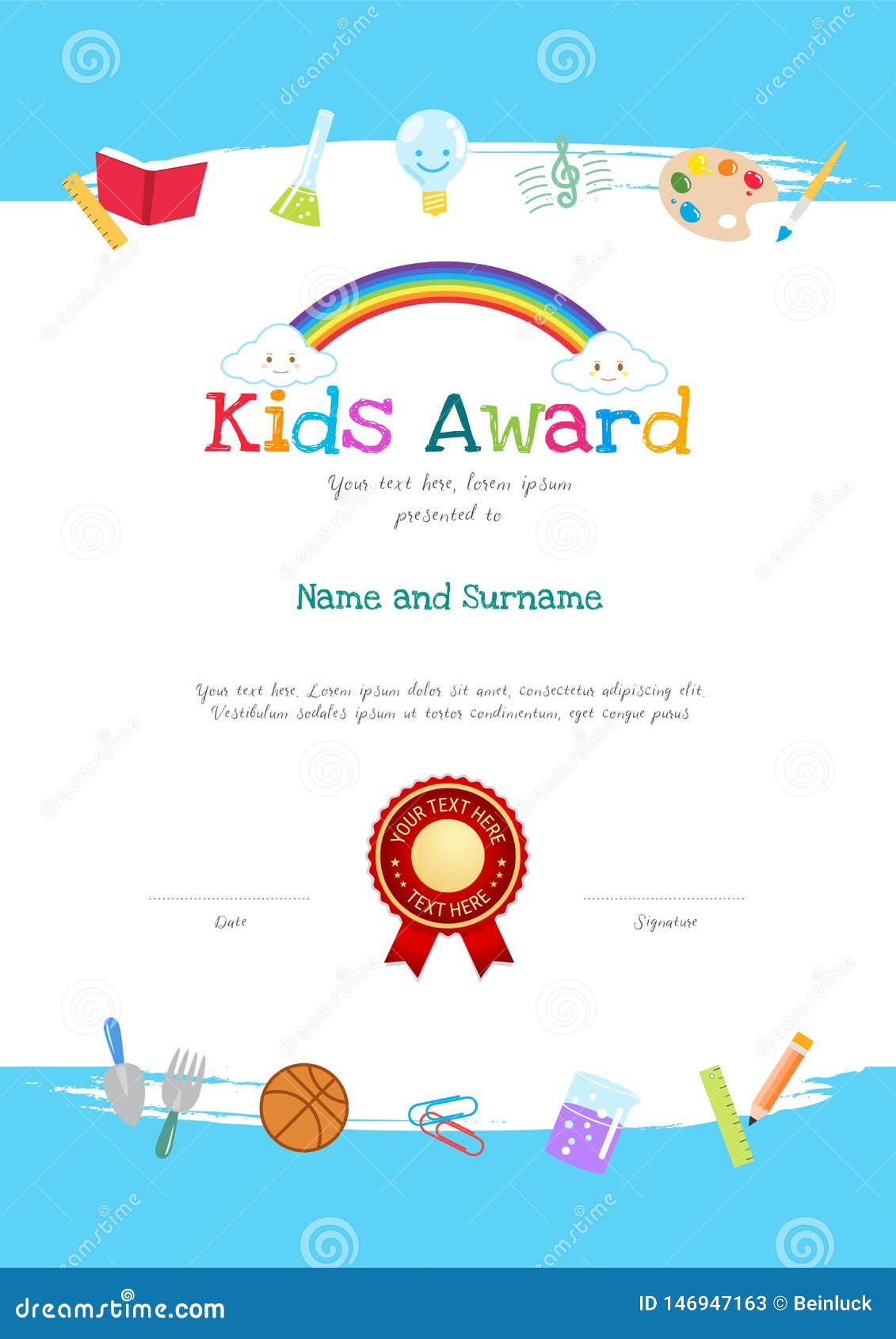 Certificate Template Colorful Frame Children Stock Illustrations In Free Printable Certificate Templates For Kids