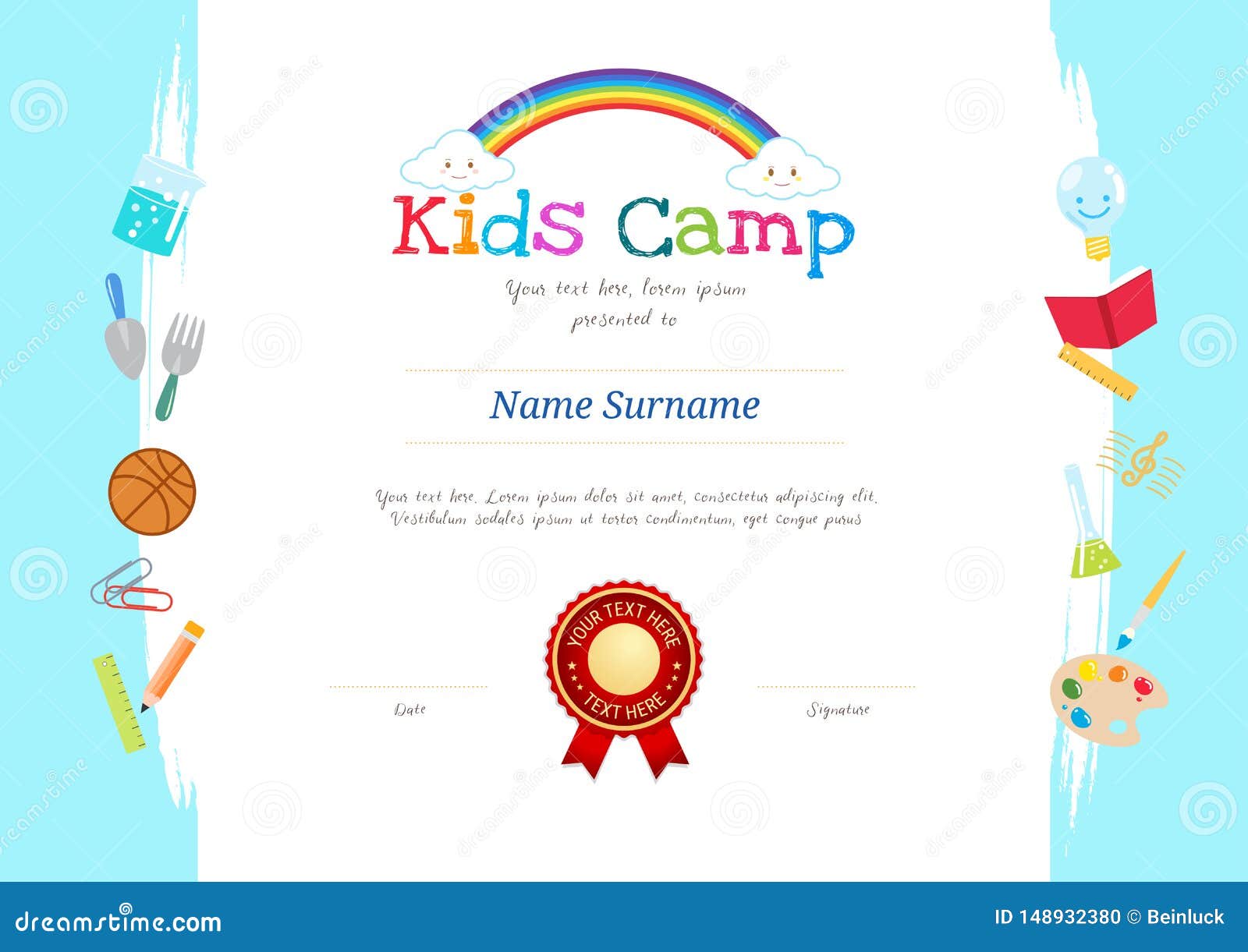 Kids Diploma or Certificate Template with Colorful Background for Regarding Free Kids Certificate Templates