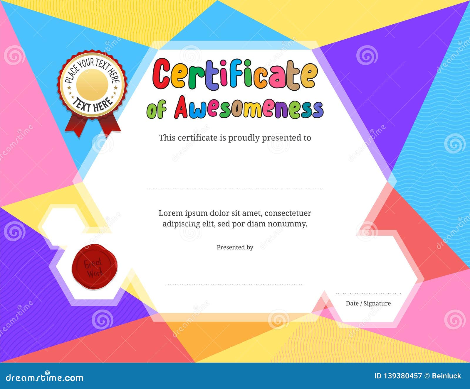 Kids Diploma or Certificate Template with Colorful Background Within Free School Certificate Templates