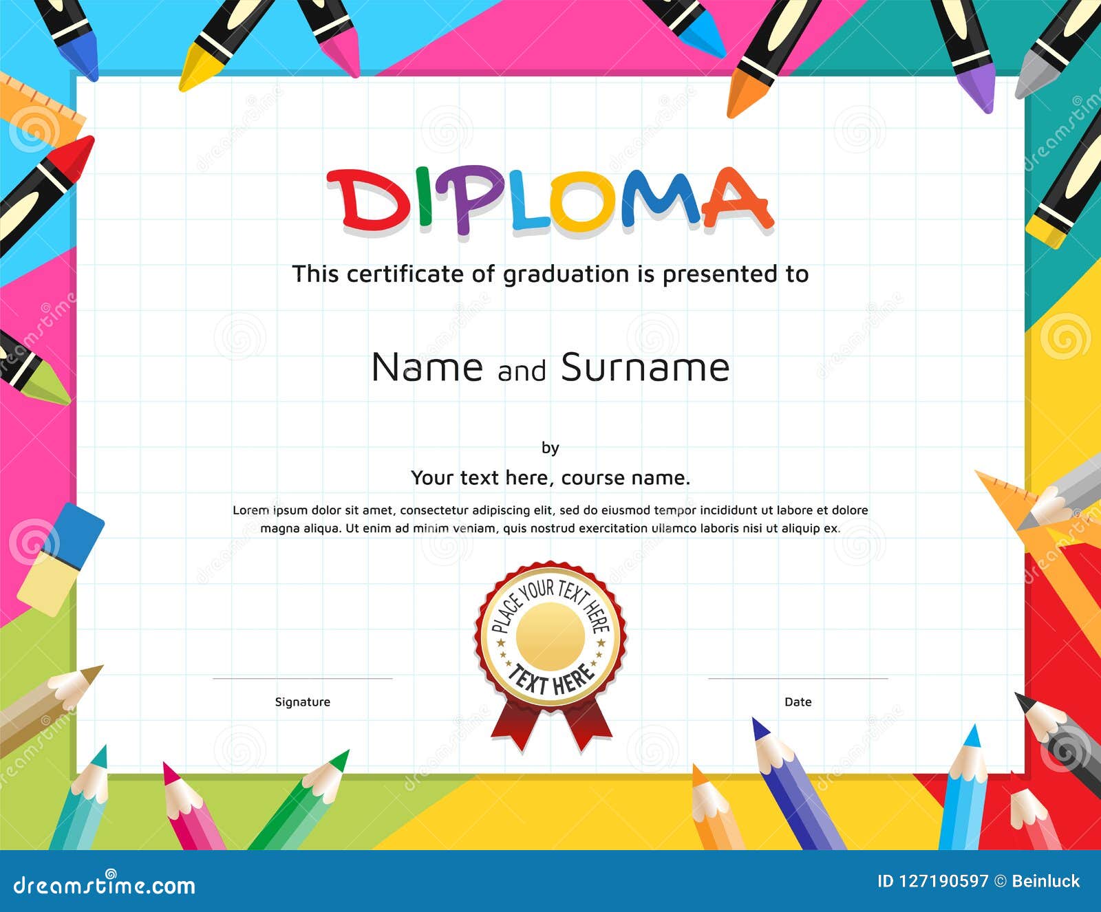 Kids Diploma or Certificate Template with Painting Stuff Border Inside Preschool Graduation Certificate Template Free