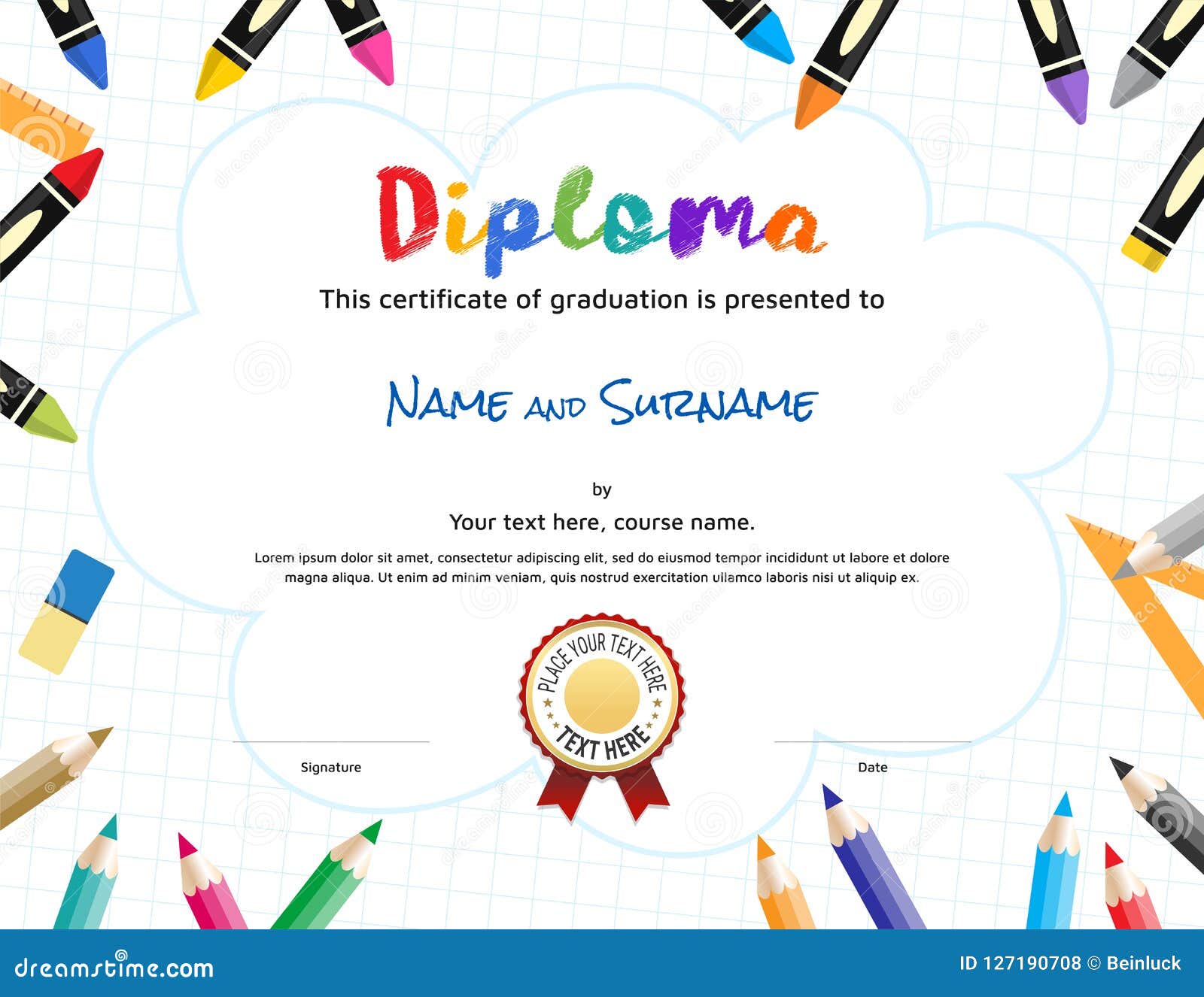Kids Diploma Or Certificate Template With Painting Stuff ...