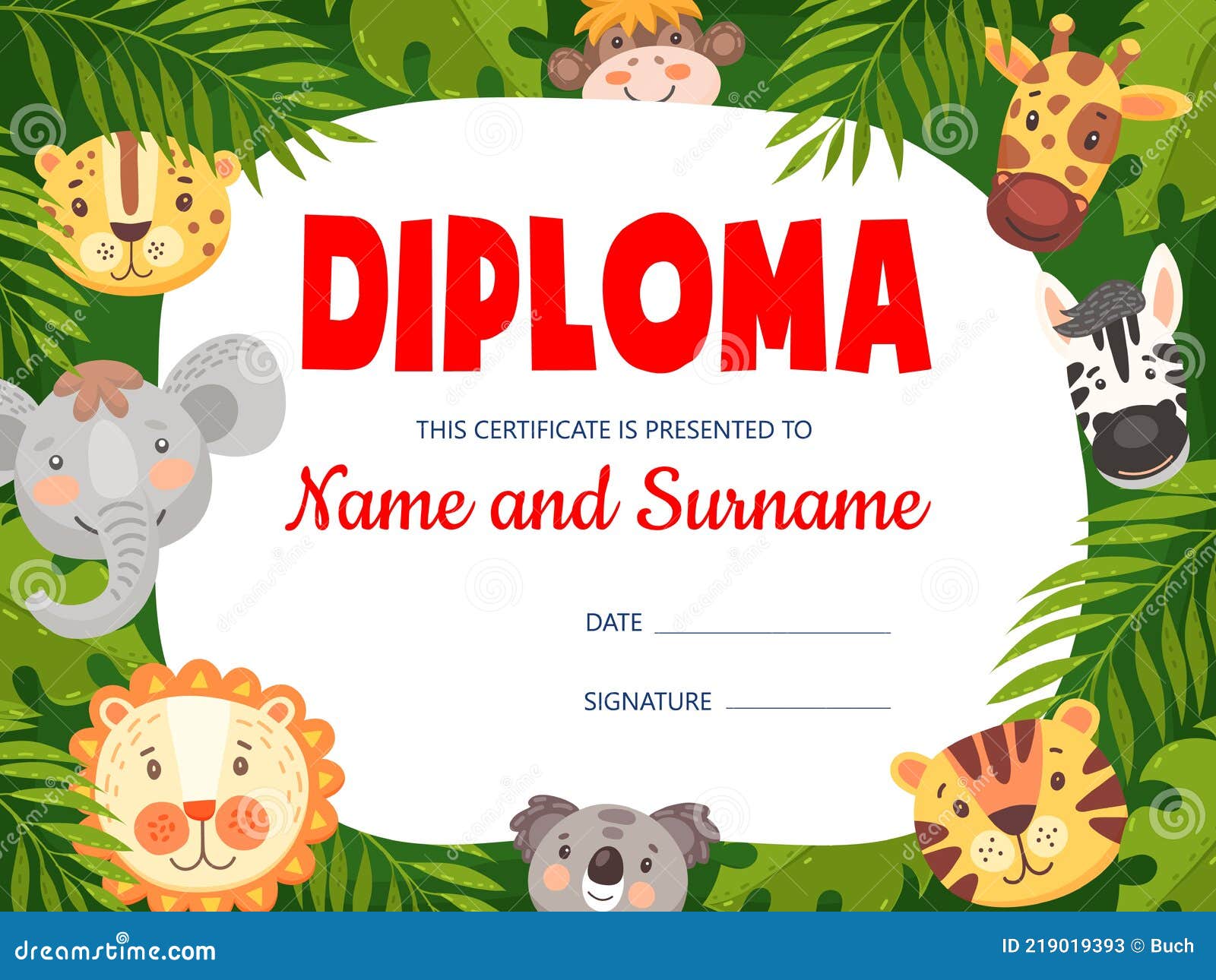 Kids Diploma with Cute Cartoon Animals, Frame Stock Vector - Illustration of leopard, elephant: 219019393 Kids Diploma with Cute Cartoon Animals, Frame Stock Vector - Illustration of leopard, elephant: 219019393
