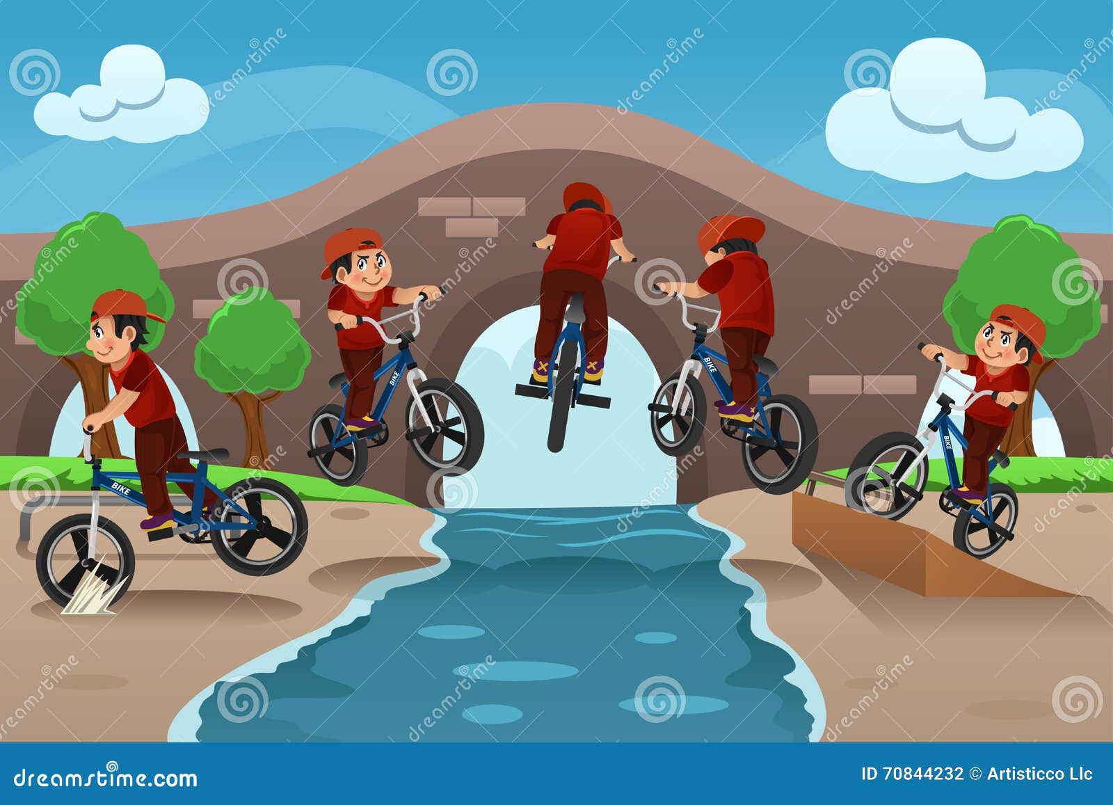 Kids Doing Bike Tricks stock vector. Illustration of cartoon 70844232