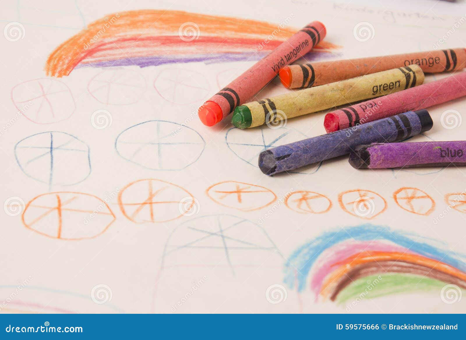 Kids drawing in crayon stock photo. Image of pencil, crayon 59575666