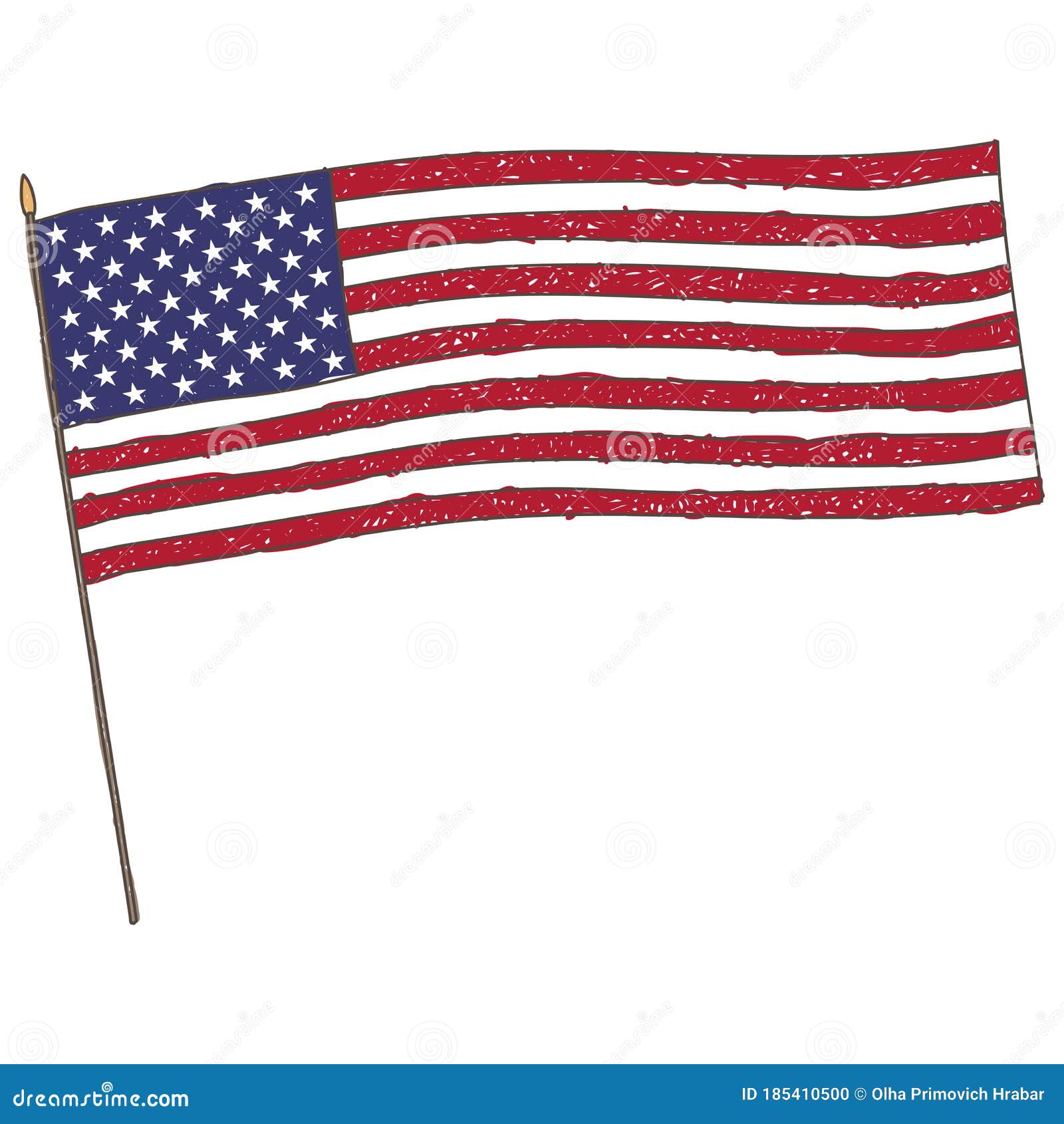 Kids Drawing. Flag of the USA. Vector Illustration Stock Vector