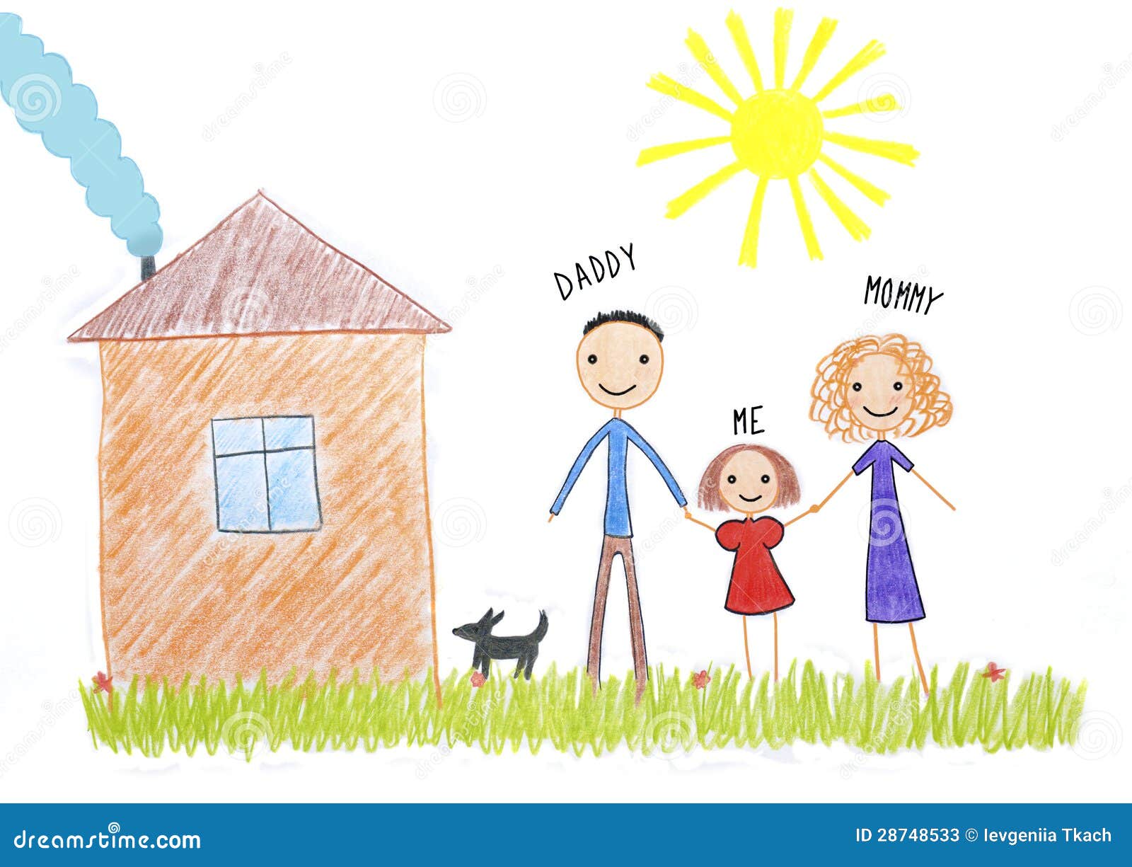 Kids Drawing Happy Family Near Their House Stock 