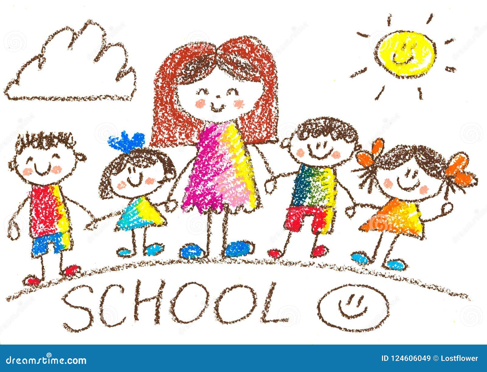 Kids Drawing. Kindergarten. School. Happy Children with Teacher. Crayon  Illustration. Back To School Image. Stock Illustration - Illustration of  learning, nurse: 124606049