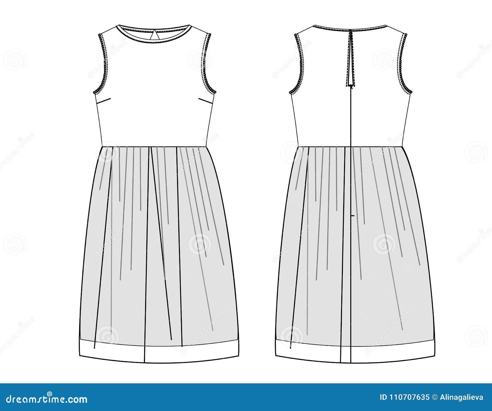 Premium Vector | Kids girls ruffle dress front and back flat sketch