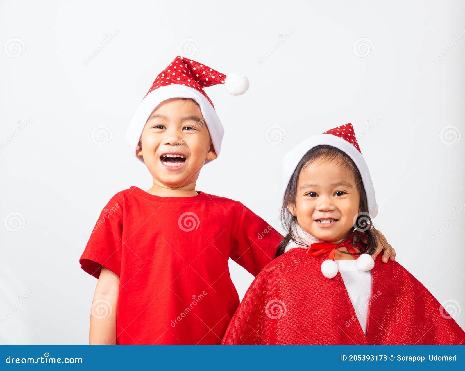 Kids Dressed in Red Santa Claus Hat Hugging Together Stock Photo - Image of  santa, isolated: 205393178