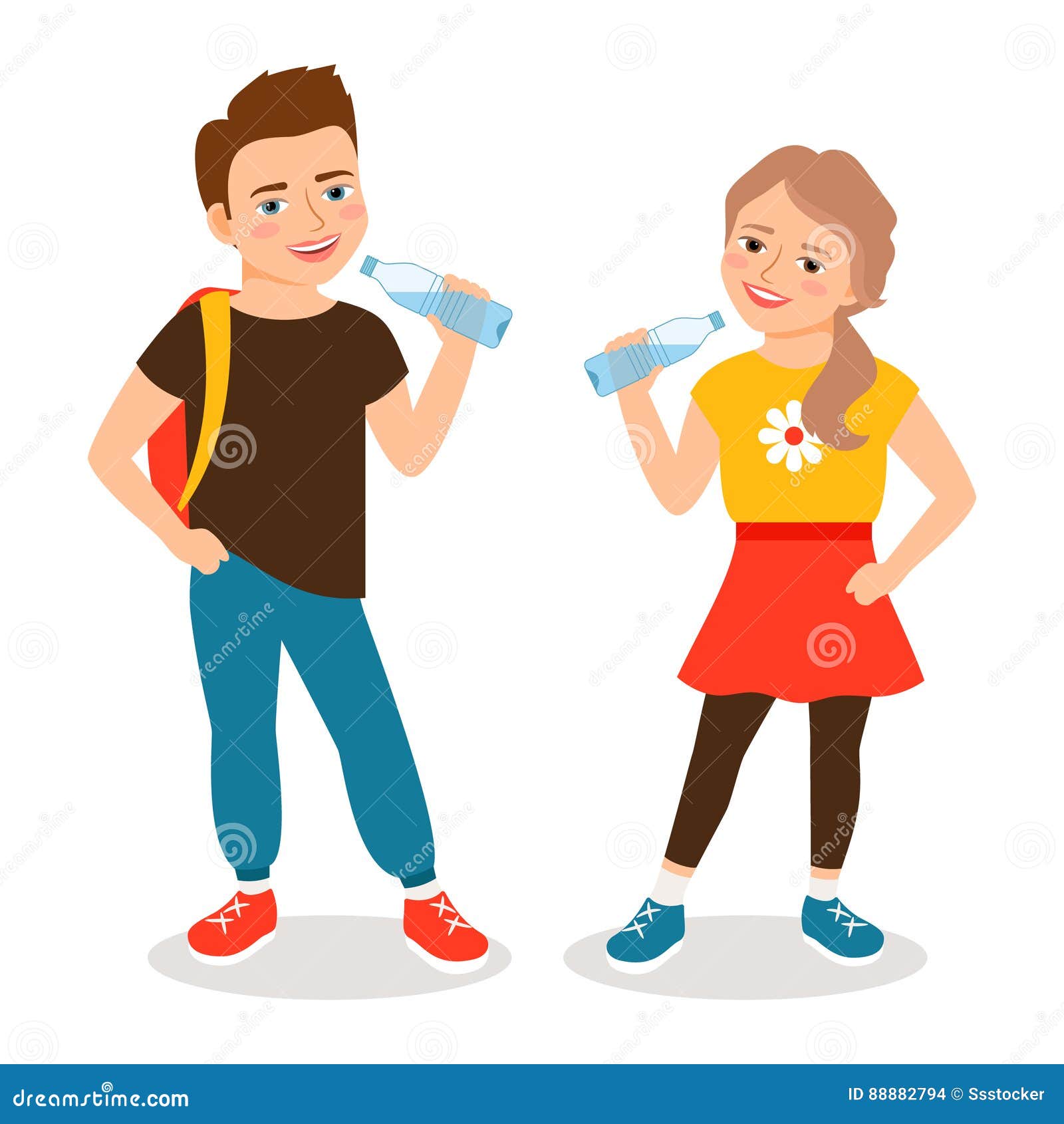 Kids drinking water stock vector. Illustration of cheerful - 88882794