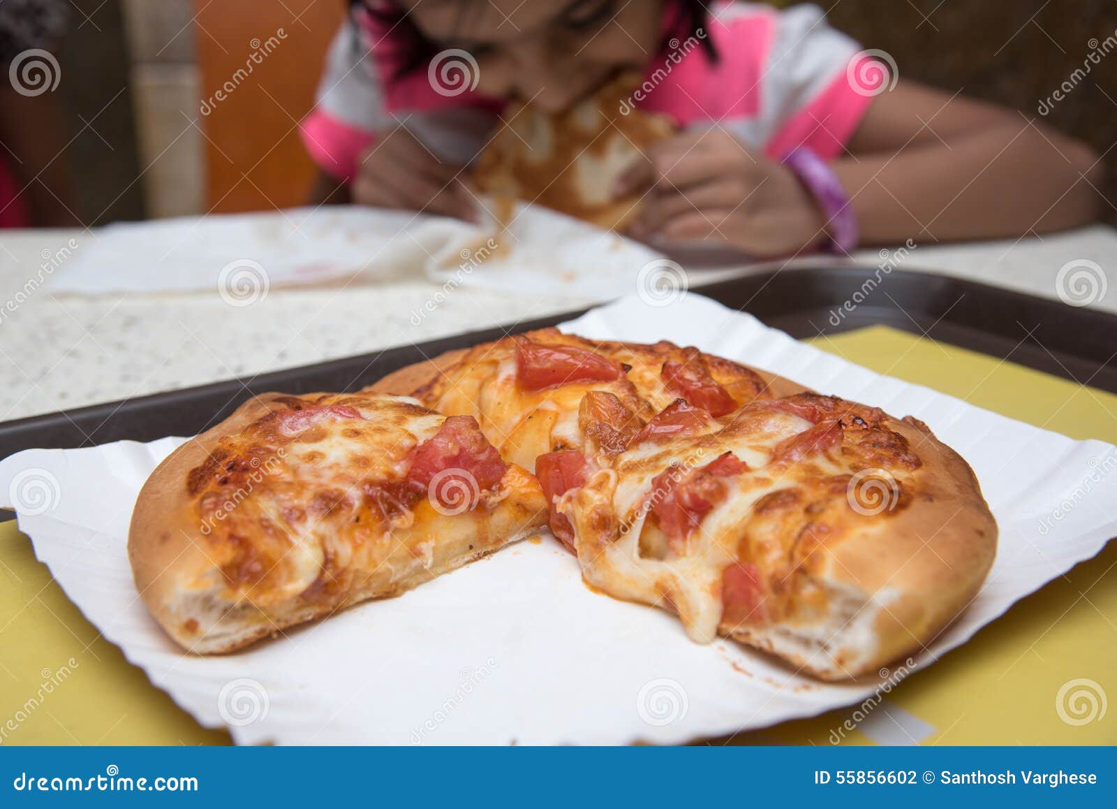 Kids eating pizza stock photo. Image of chicken, face - 55856602