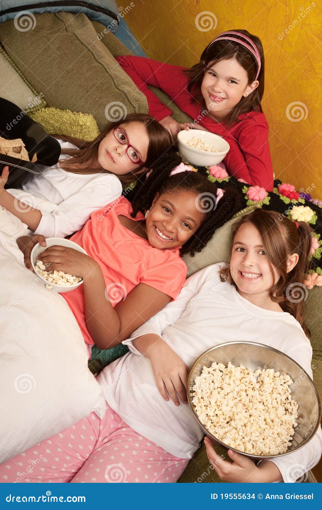 Kids Eating Popcorn stock photo. Image of braid, girl 19555634