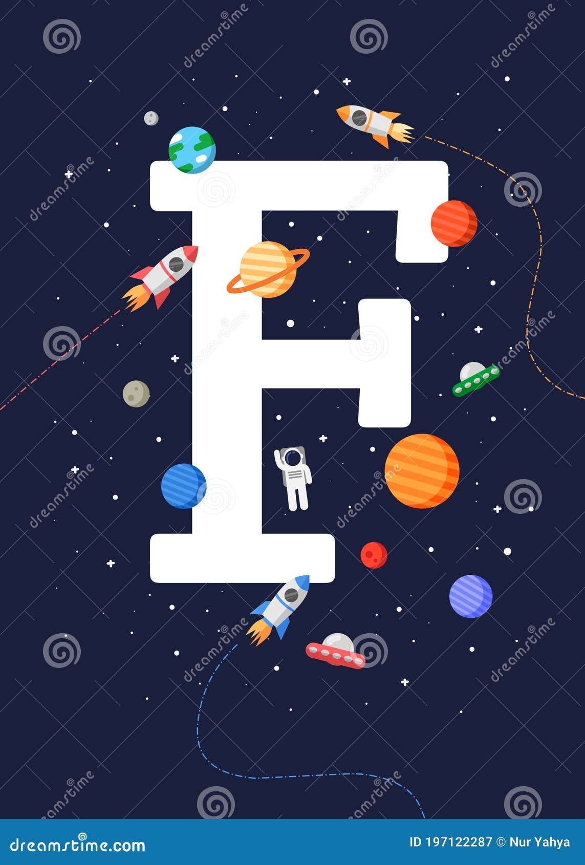 Kids Educational Poster `Letter F` with a Print-ready Space Theme. Space  Kids. Stock Illustration - Illustration of kidseducation, mars: 197122287