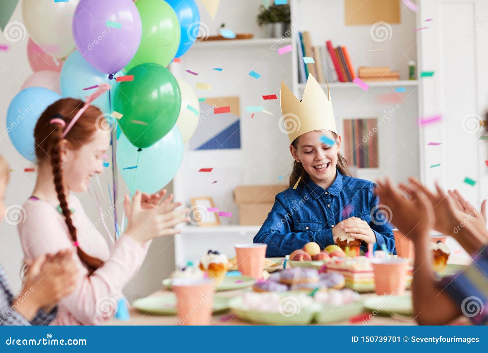 Kids Enjoying Birthday Dinner Stock Image - Image of celebration, group