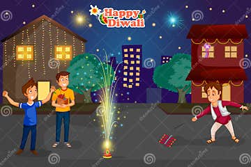 Kids Enjoying Firecracker Celebrating Diwali Festival of India Stock ...