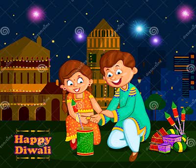 Kids Enjoying Firecracker Celebrating Diwali Festival of India Stock ...