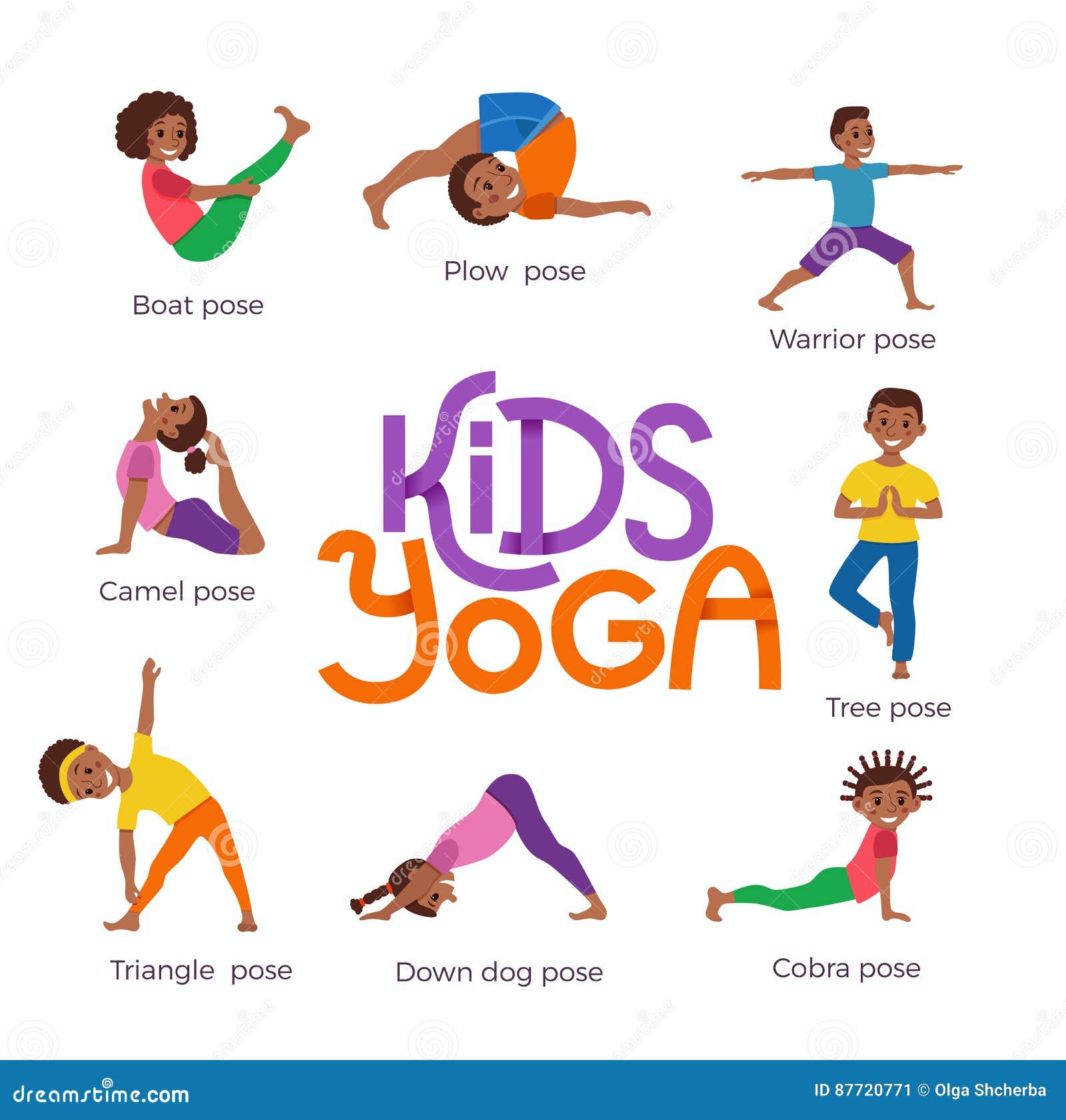 Kids Exercise Poses and Yoga Asana Set Stock Vector - Illustration ...