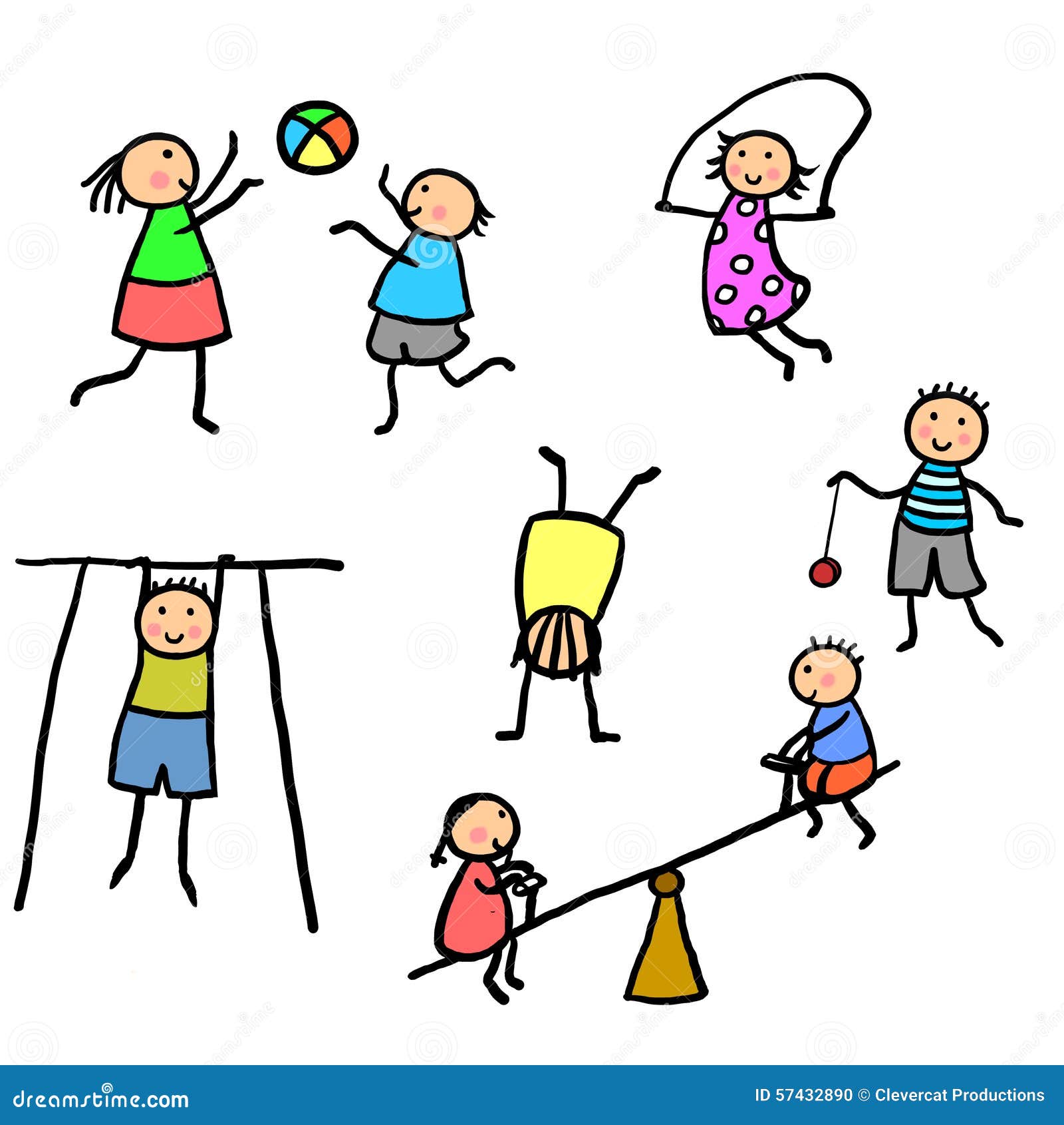Kids Exercising And Playing Illustration Stock Illustration - Image: 57432890