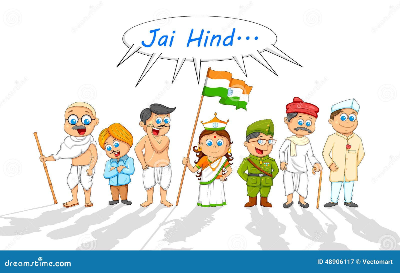 Kids In Fancy Dress Of Indian Freedom Fighter Vector Illustration