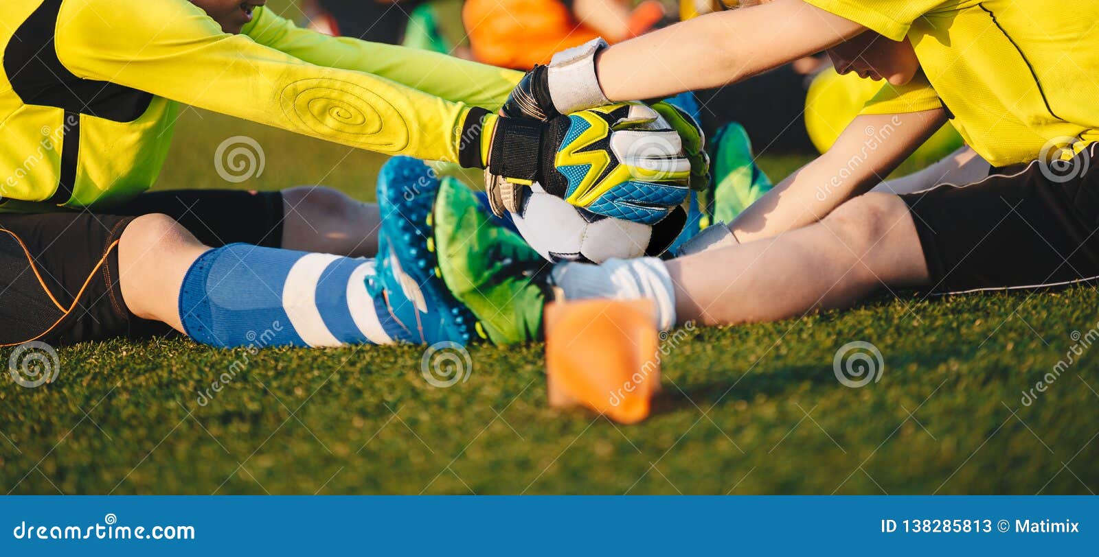 Kids Football Goalkeepers Improving Skills Soccer Training. Soccer Goalkeeper Training Session Stock Image - Image of goal, championship: 138285813