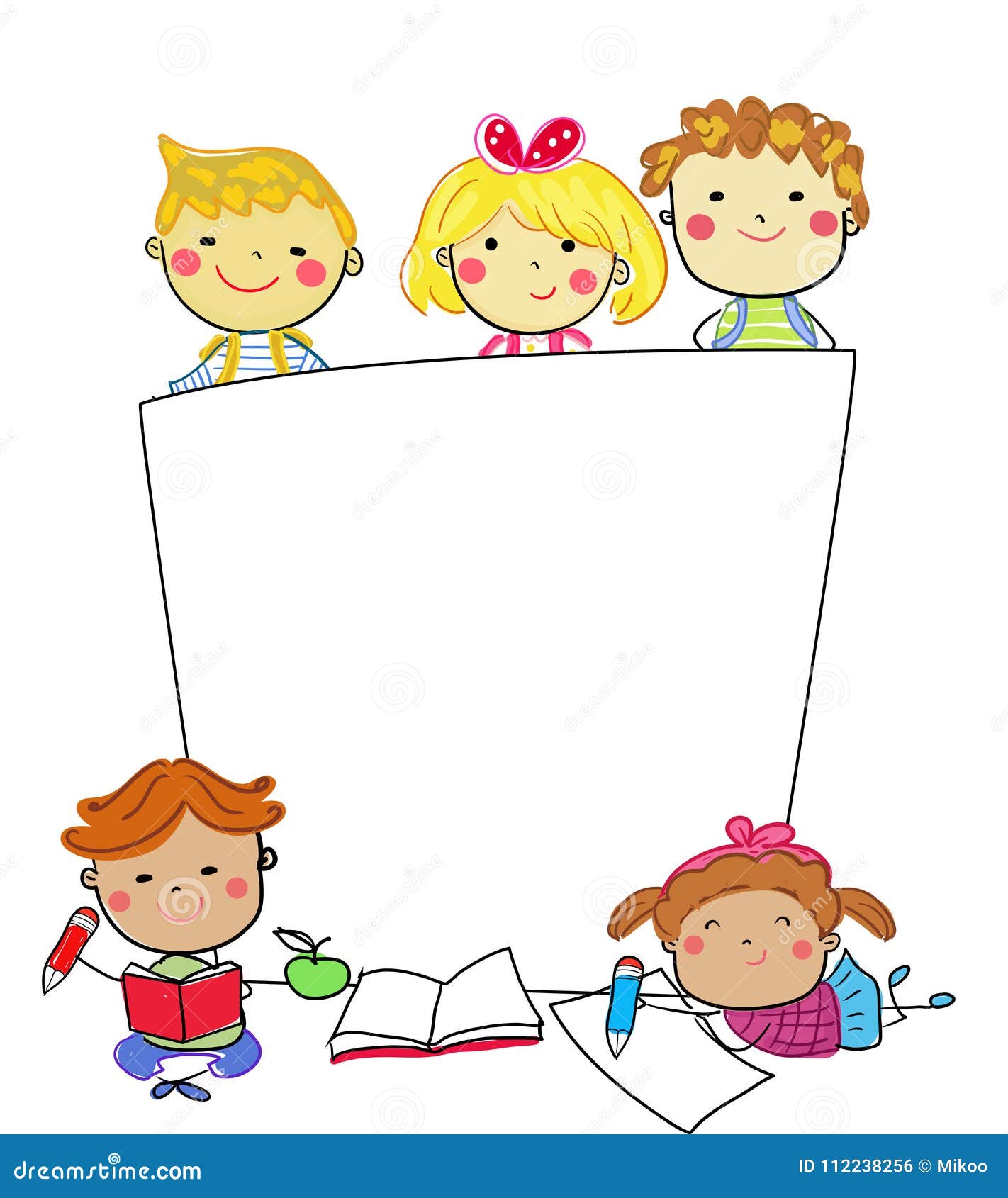 Kids And Frame Drawing Sketch Stock Illustration