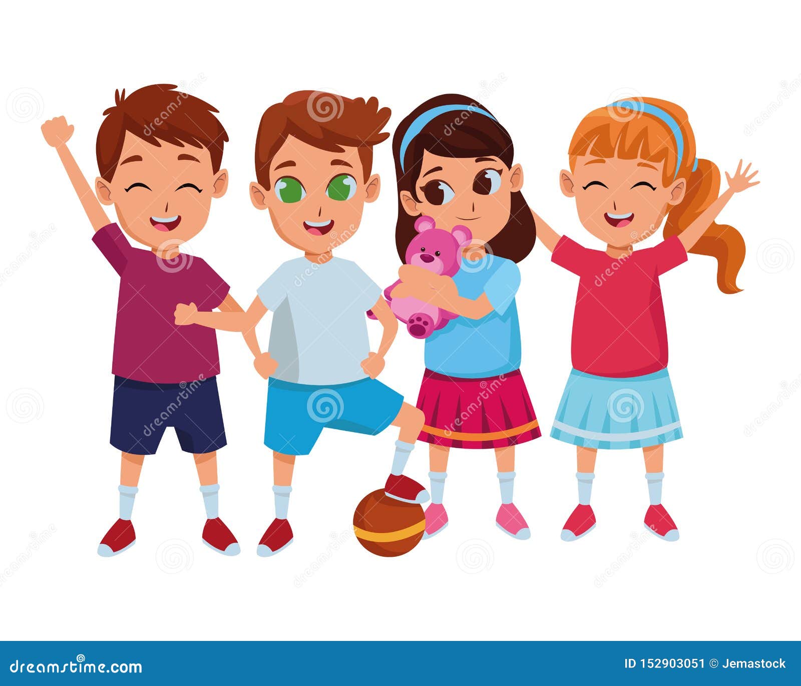 Kids Friends Playing and Smiling Cartoons Stock Vector - Illustration of  ball, playful: 152903051