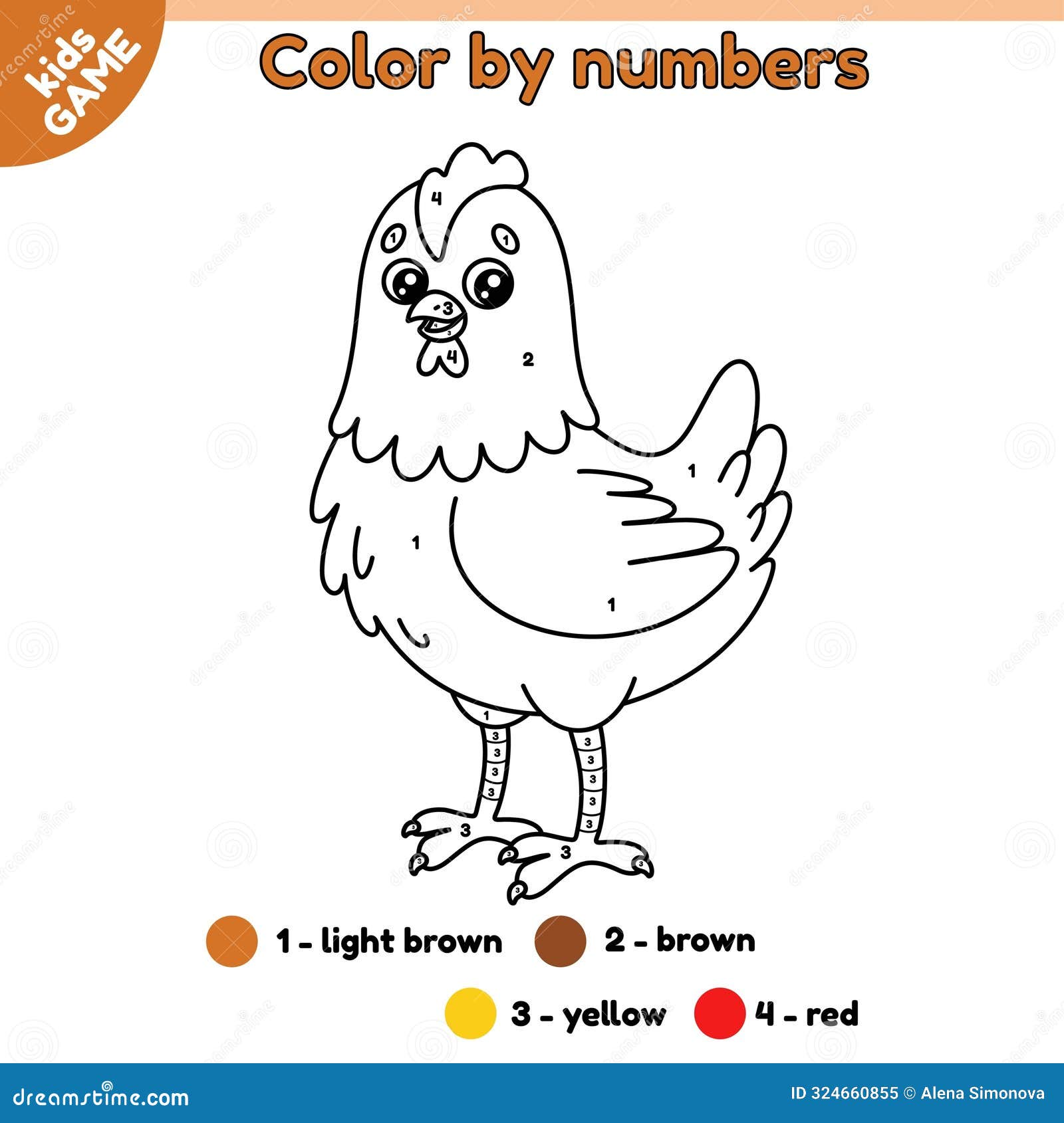 kids game color by numbers with farm chicken