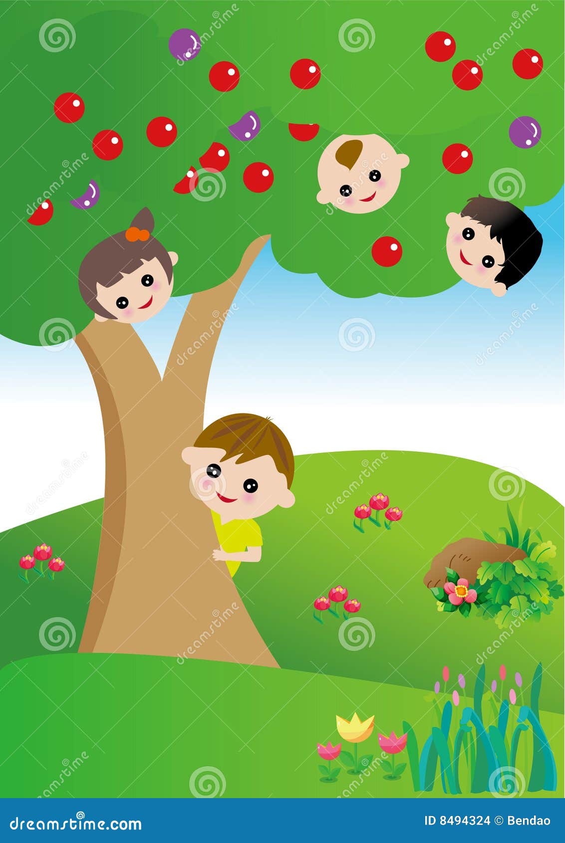 Children playing hide and seek cartoon vector 17678968 Vector Art