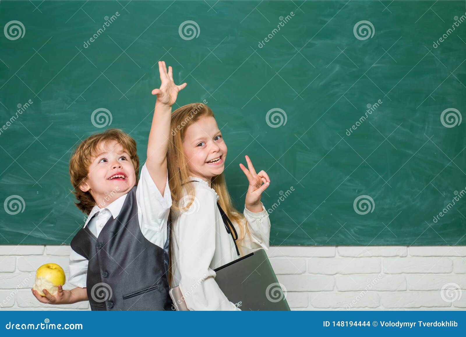 Kids Gets Ready For School Couple Of Little Girl And Boy In