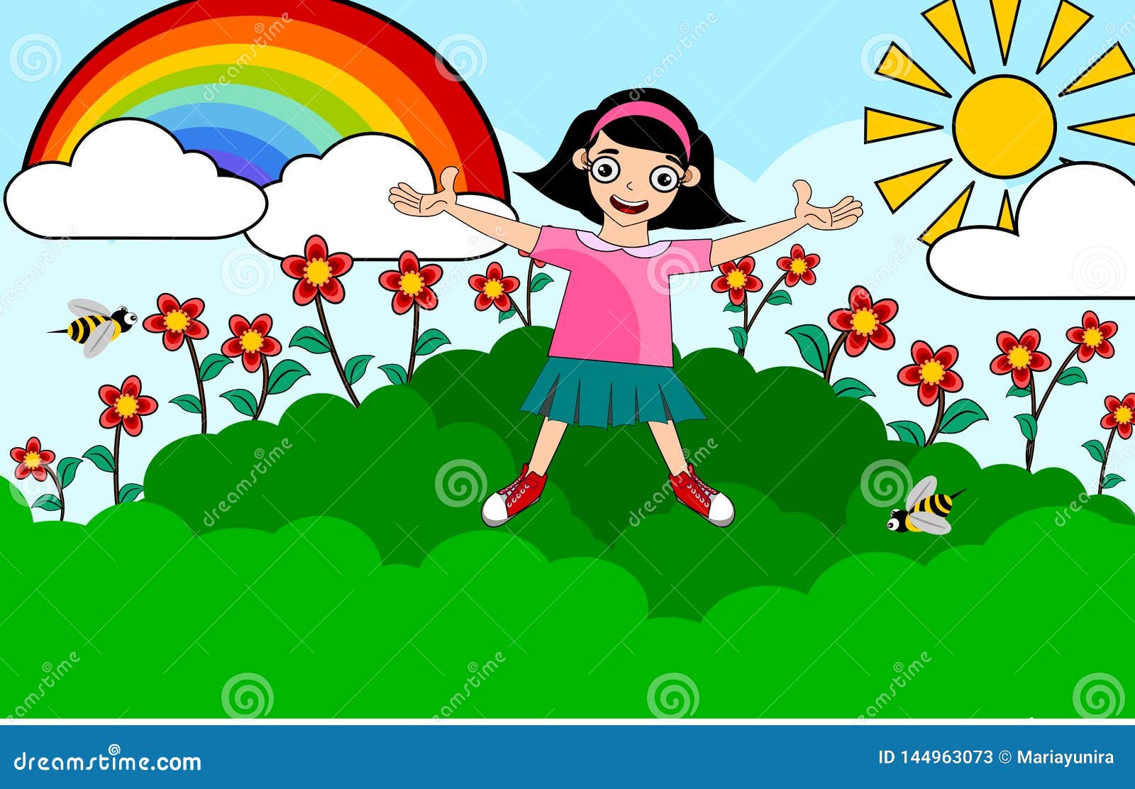 Kids girl on summer time stock vector. Illustration of drawing - 144963073 Kids girl on summer time stock vector. Illustration of drawing - 144963073