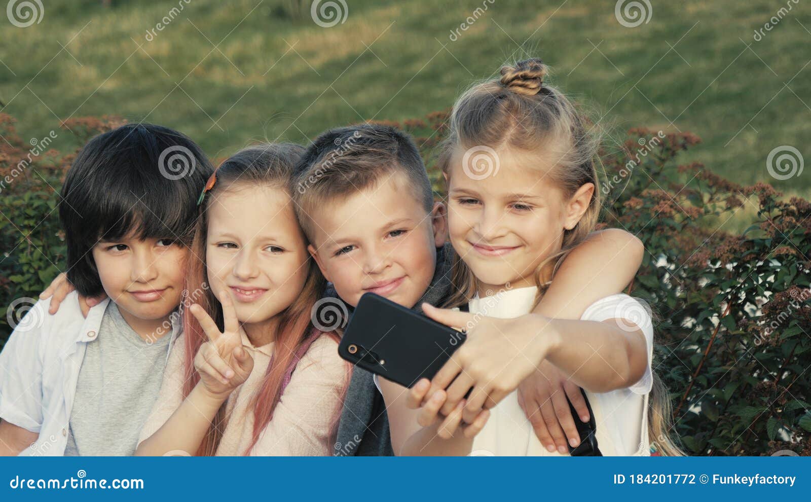 Kids Girls and Boys Taking a Self Portrait. Stock Photo - Image of ...