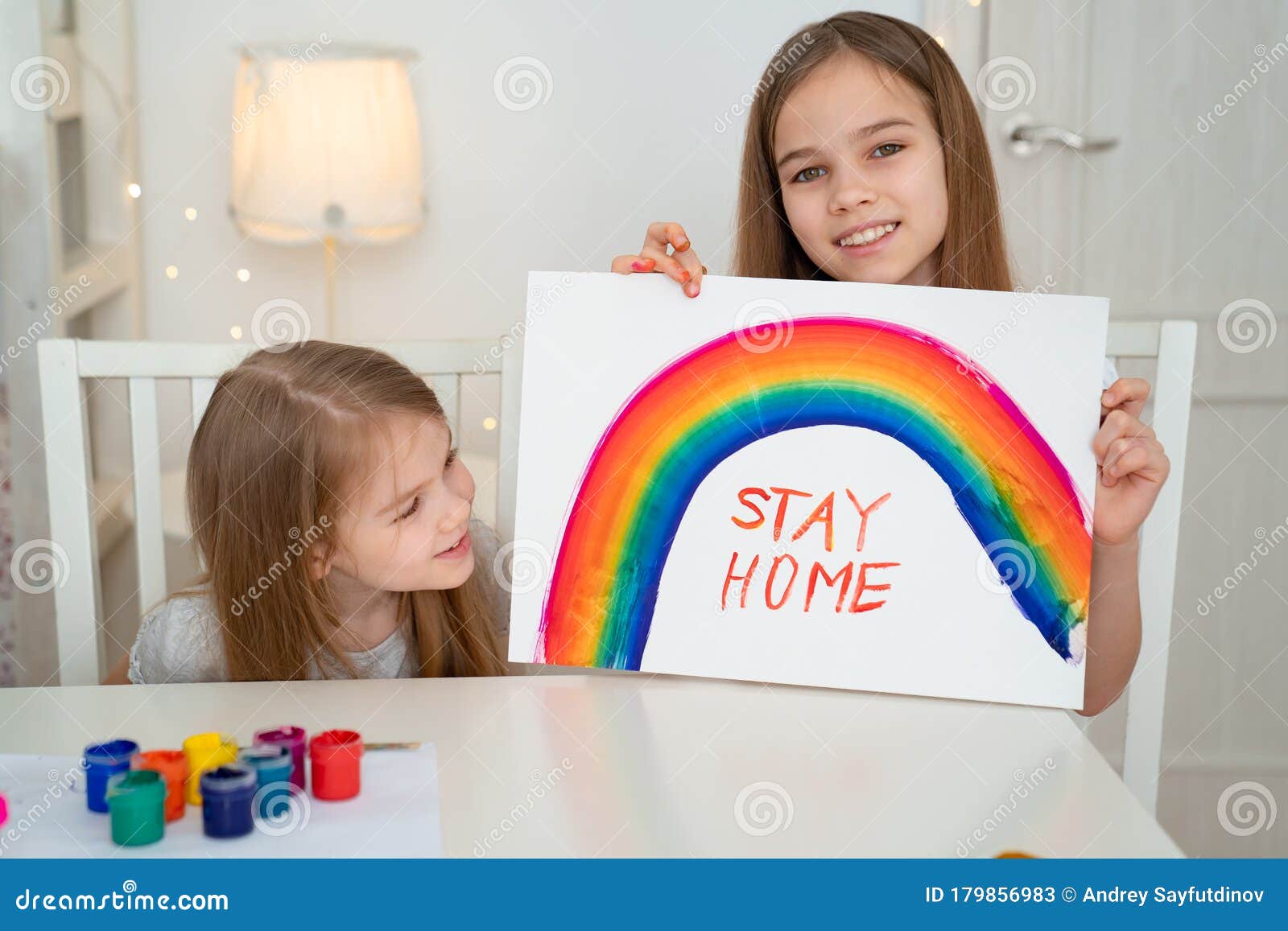 kids girls write stay home. flashmob. rainbow