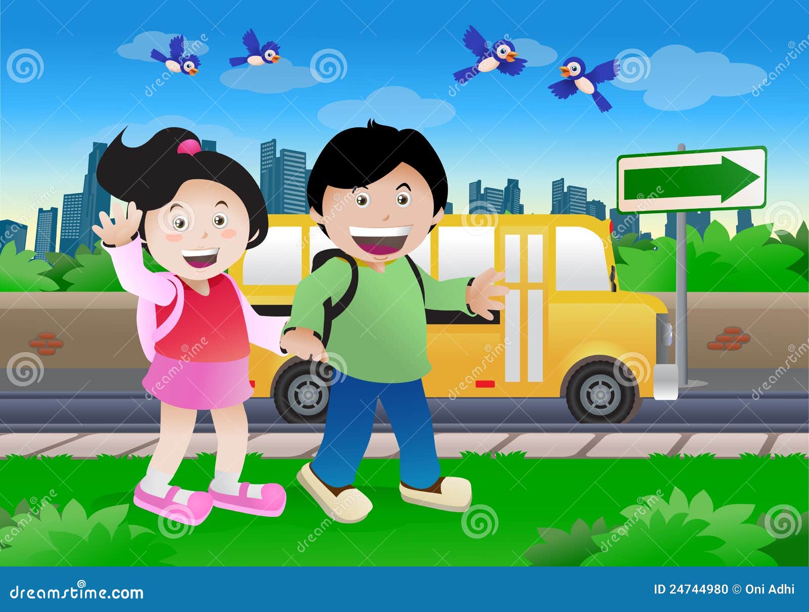 Kids go to school stock illustration Image of female Kids go to school stock illustration Image of female