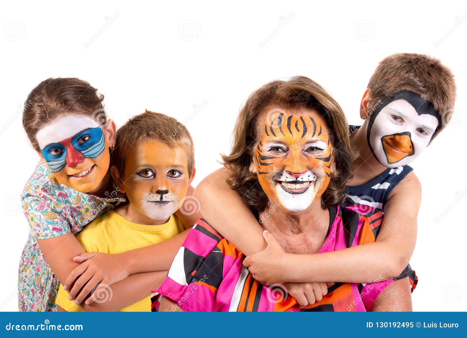 Kids and Granny with Animal Face-paint Stock Image - Image of painting ...