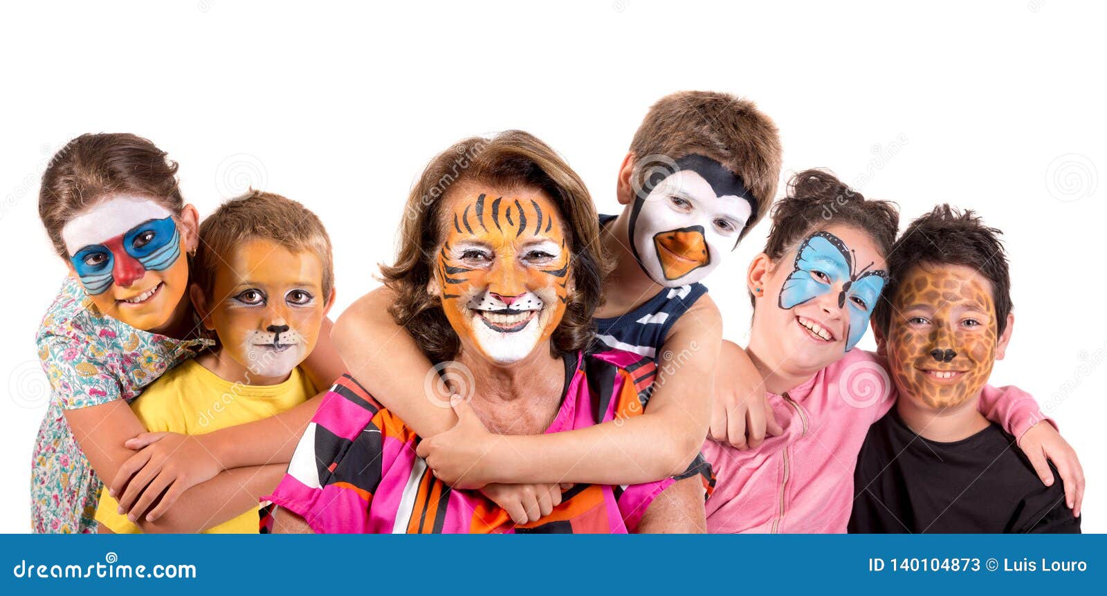 Kids and Granny with Animal Face-paint Stock Image - Image of facial ...
