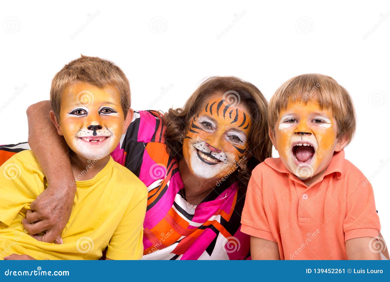 Kids and Granny with Face-paint Stock Image - Image of grandmother ...